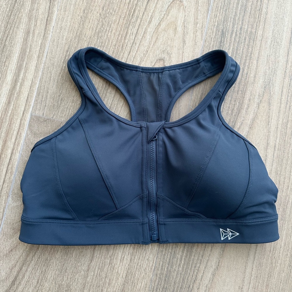 Front-Zip High Impact Sports Bra - Blue